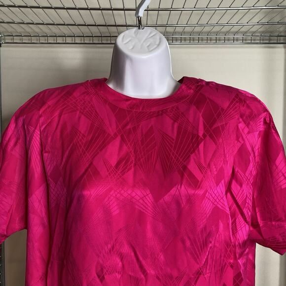 Vintage 90s Oleg Cassini Women's Hot Pink Geometric Silk Blouse Size 8 Glam Bold - Picture 7 of 10